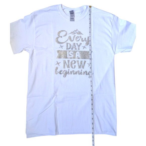 Womens Tee "Every Day Is A New Beginning" - Silver Sparkle Lettering - Size M - Picture 2 of 6
